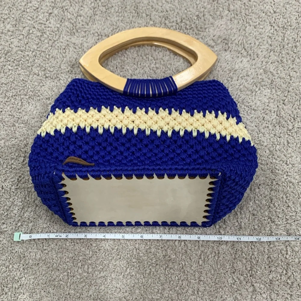 Handmade blue crochet satchel purse - Picture 3 of 7
